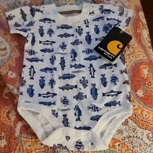 Carhartt onies with fish on it and word carhartt